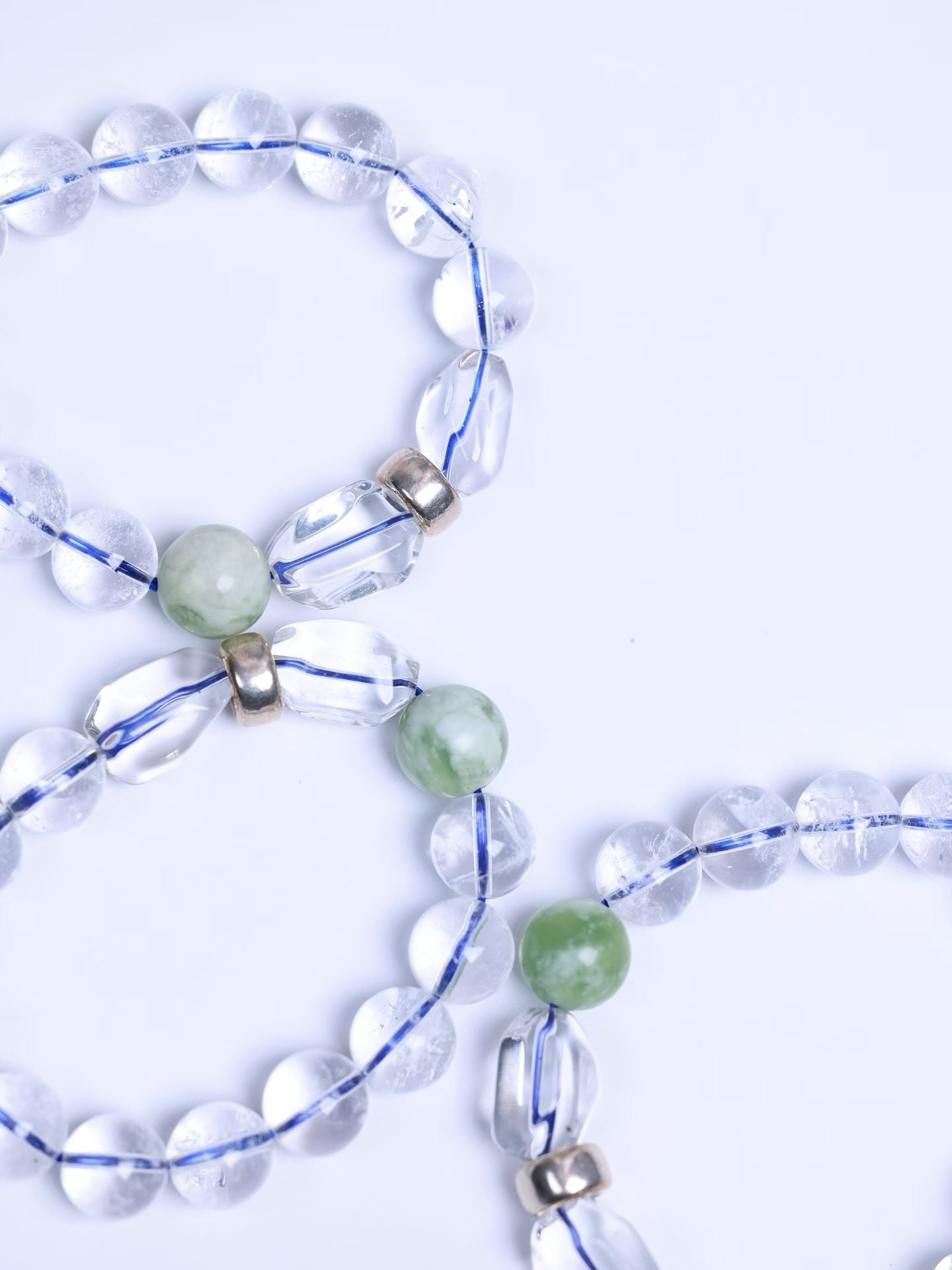Clear Quartz&White Azeztulite&Nephrite Bracelet-白阿塞&軸玉