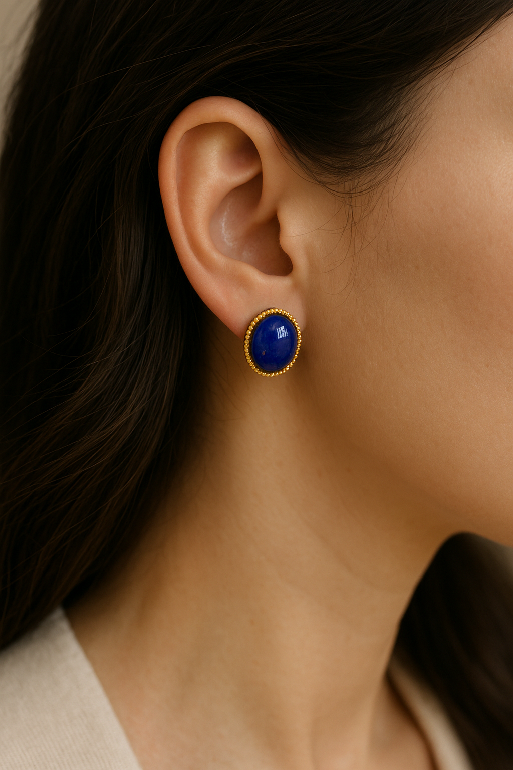 Lapis Lazuli Cabochon Stud Earrings