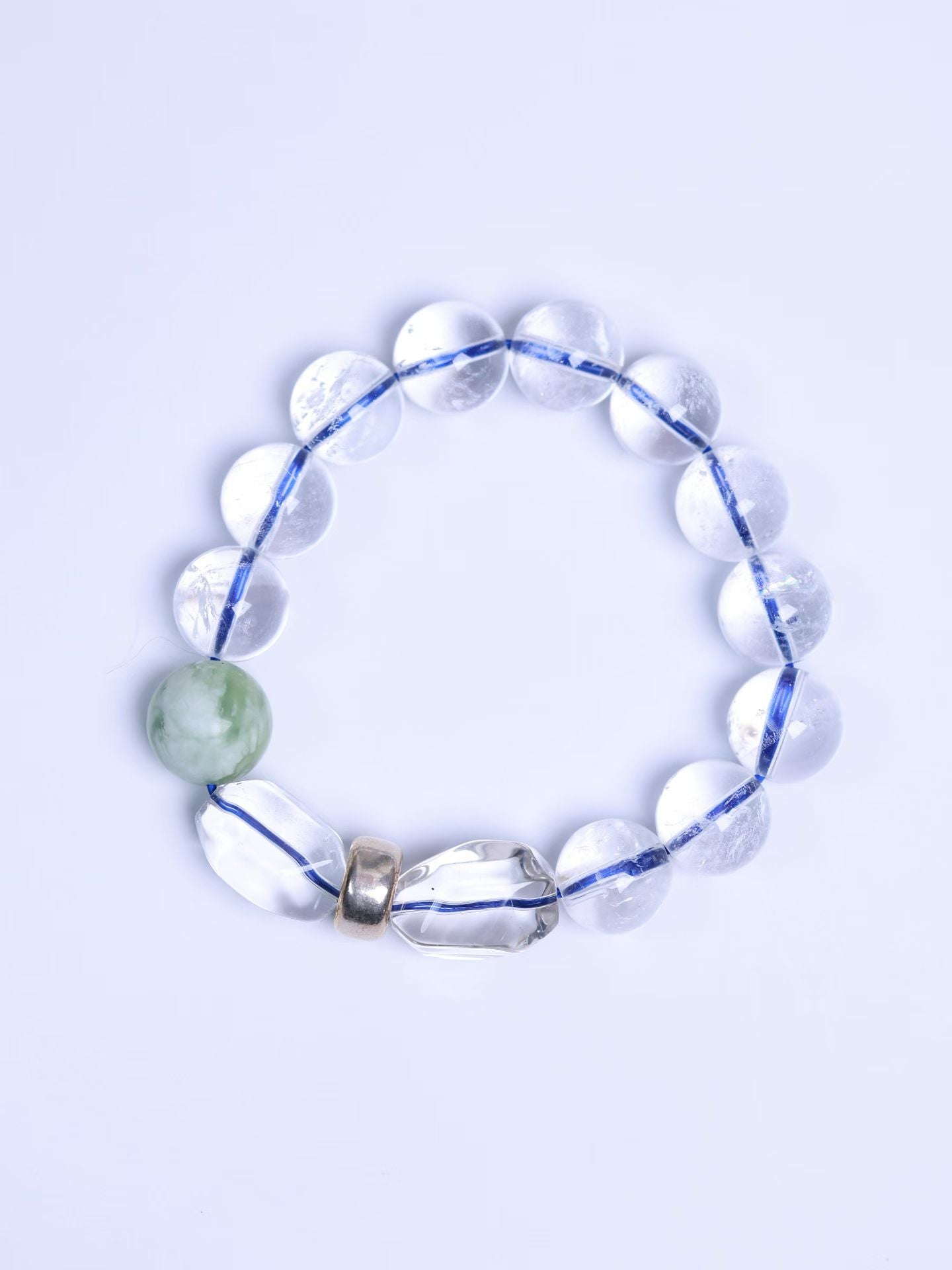 Clear Quartz&White Azeztulite&Nephrite Bracelet-白阿塞&軸玉