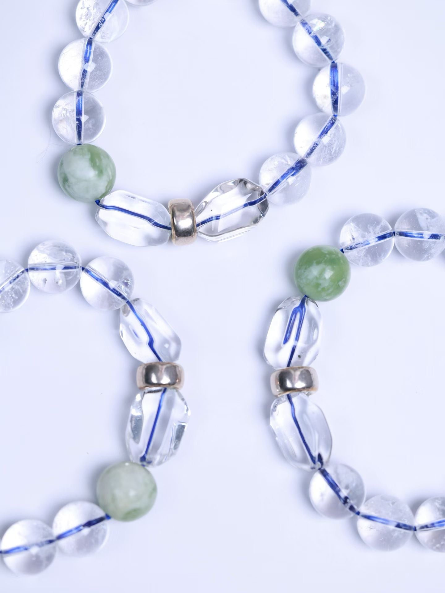 Clear Quartz&White Azeztulite&Nephrite Bracelet-白阿塞&軸玉