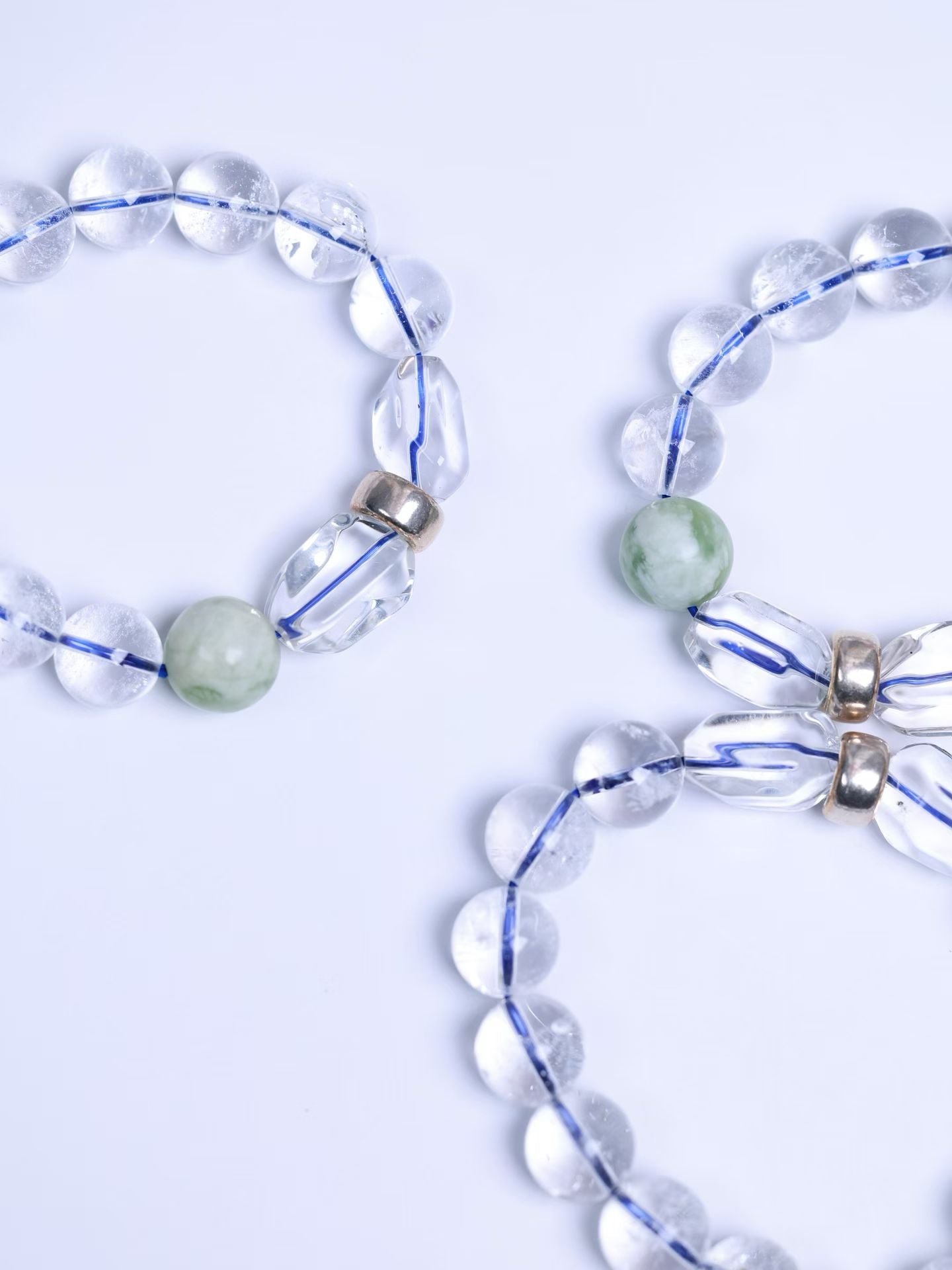 Clear Quartz&White Azeztulite&Nephrite Bracelet-白阿塞&軸玉