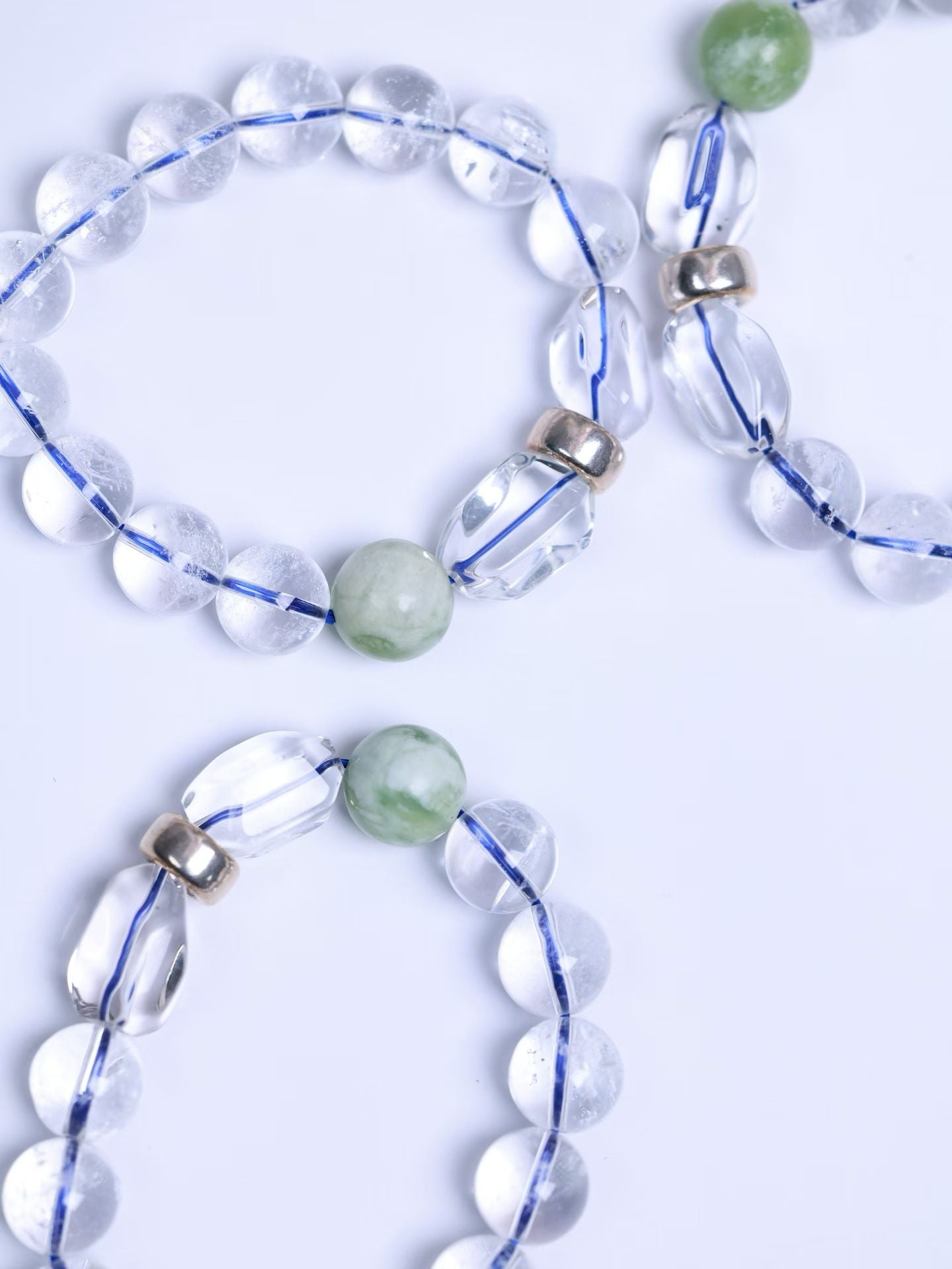 Clear Quartz&White Azeztulite&Nephrite Bracelet-白阿塞&軸玉