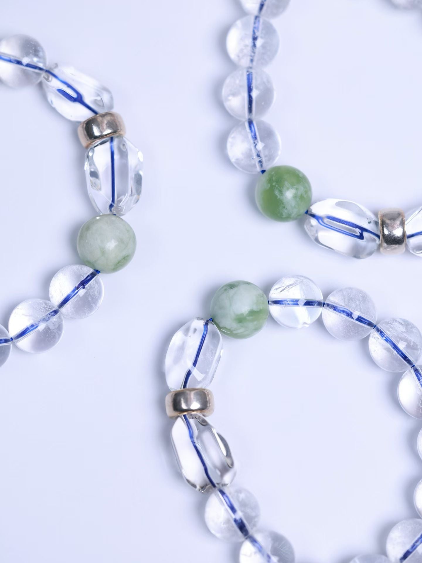 Clear Quartz&White Azeztulite&Nephrite Bracelet-白阿塞&軸玉