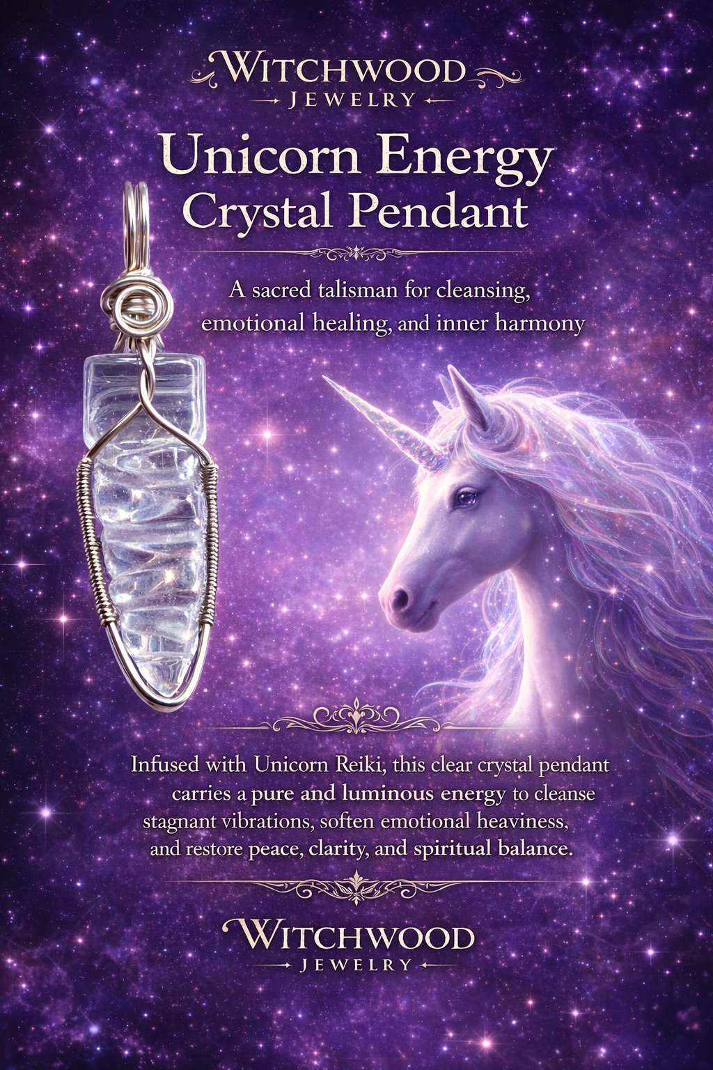 Unicorn Energy Clear Quartz Pendant—獨角獸能量白水晶吊墜
