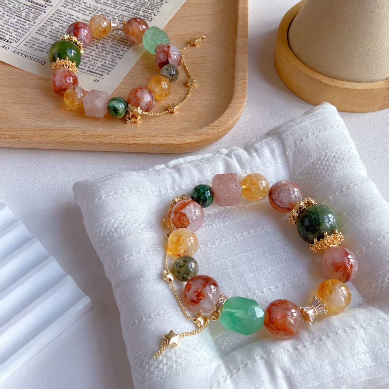 Green Jade, Fluorite & Red Resin Crystal Bracelet